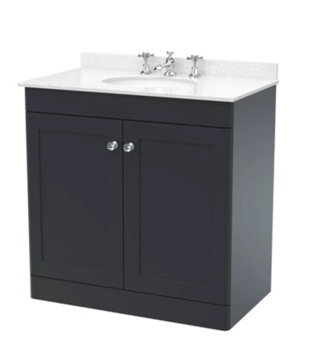 Nuie Classique Floor Standing 2 Door Unit & 3 Tap Hole White Marble Top With Oval Basin