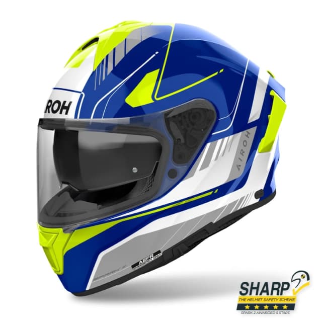 Airoh Spark 2 Chrono Blue Yellow Gloss Full Face Helmet Size L