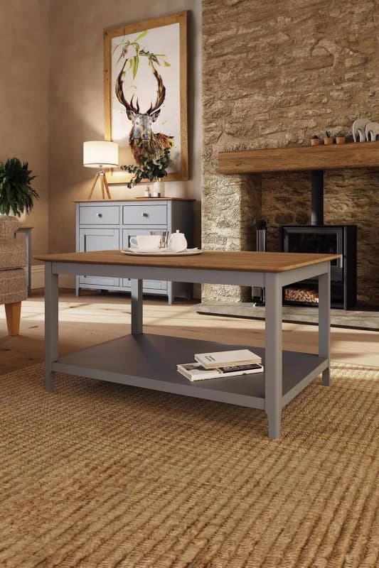 FWStyle Large Dove Grey Painted Oak Storage Coffee Table Grey