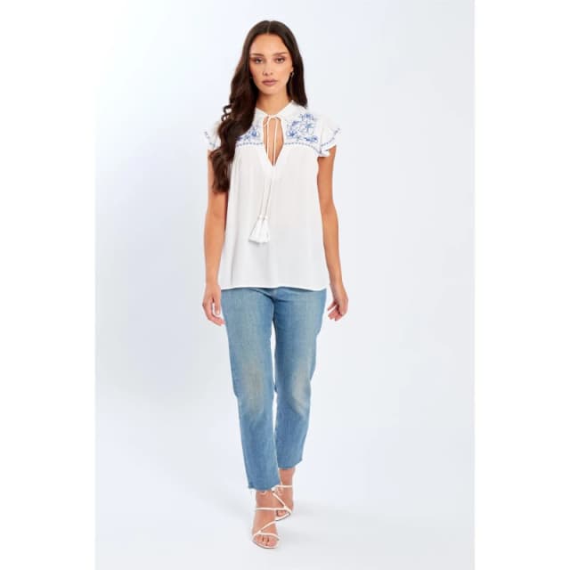 Be You Embroidered Crinkle Blouse Womens - White White 8