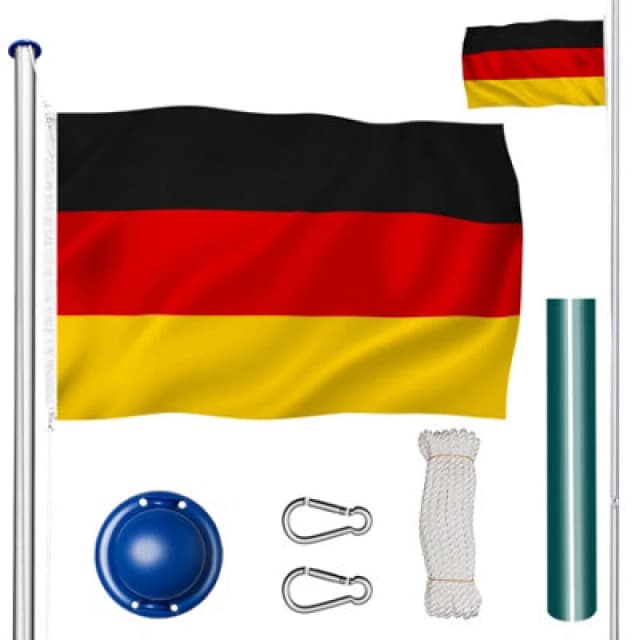 Tectake Flag Pole With Flag - Aluminium, Including Cable Pulley, Ground Socket, 6.25 M - Germany