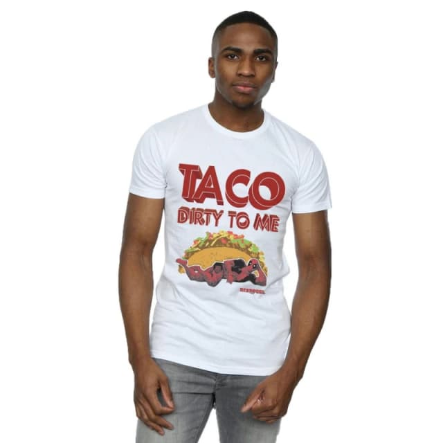 Marvel Marvel Men Deadpool Taco Dirty To Me T-Shirt in White Size: Small White S Male 5059308628176