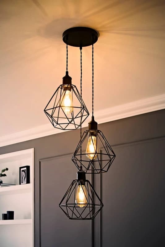 ValueLights ValueLights Diablo Geometric 3 Drop Cluster Matte Black Ceiling Pendant Light with Bulbs Black One Size Unisex 5059406063572