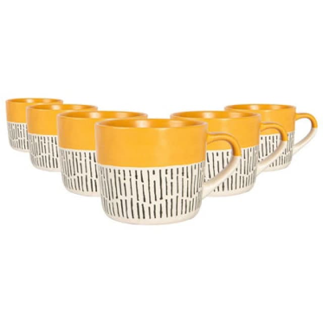 Nicola Spring Ceramic Dipped Dash Coffee Mugs - 475Ml - Mustard - Pack Of 6