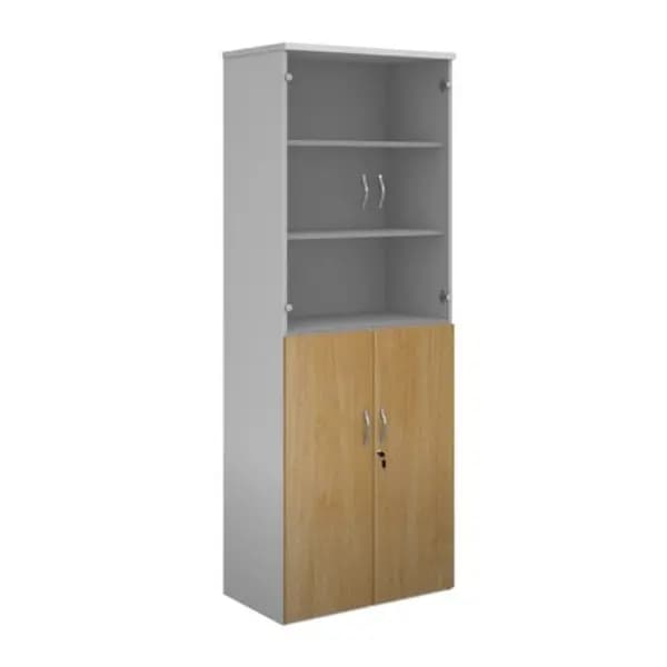 Duo Duo combination unit with glass upper doors 2140mm high with 5 shelves - white with oak lower doors White/Oak R2140COMD-WHO