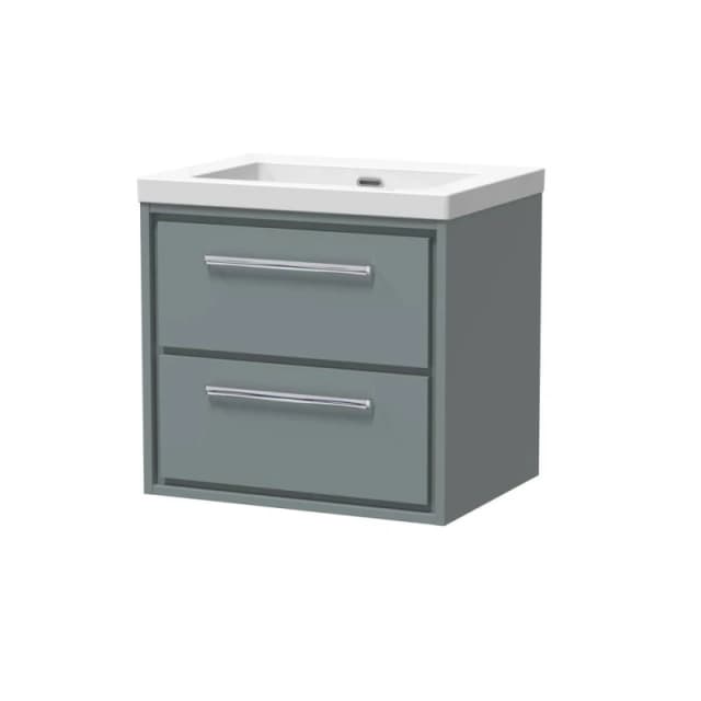 Balterley Modern Bathroom 2 Soft-Close Drawer Wall Hung Vanity Unit Fireclay Basin, Coastal Grey, 600mm
