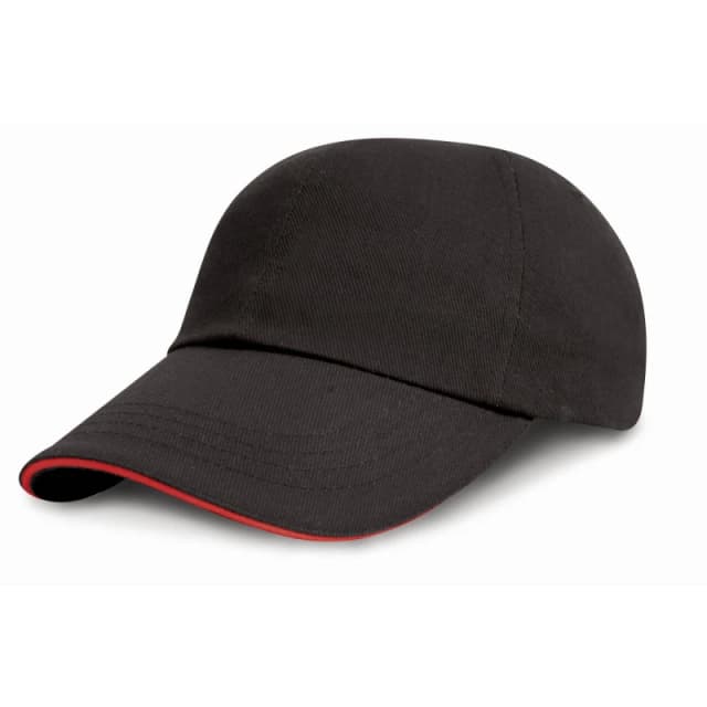 Result Headwear Low Profile Heavy Brushed Cotton Cap With Sandwich Peak in Black Unisex One Size