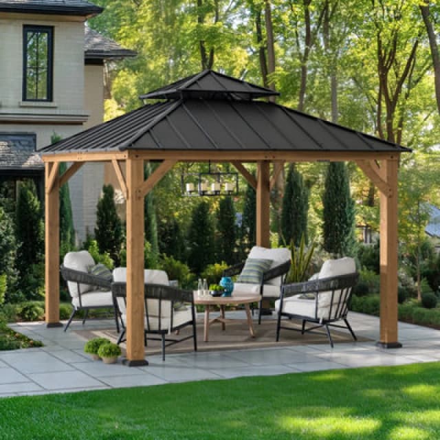 Sunjoy Outdoor Cedar Wood Gazebo-3.3M X 3.3M Anthracite