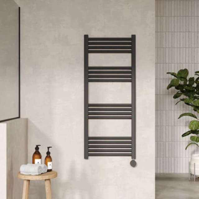 Nuie Electric Round Towel Rail 17 Bar 1200 X 500Mm Anthracite, Grey MTY160