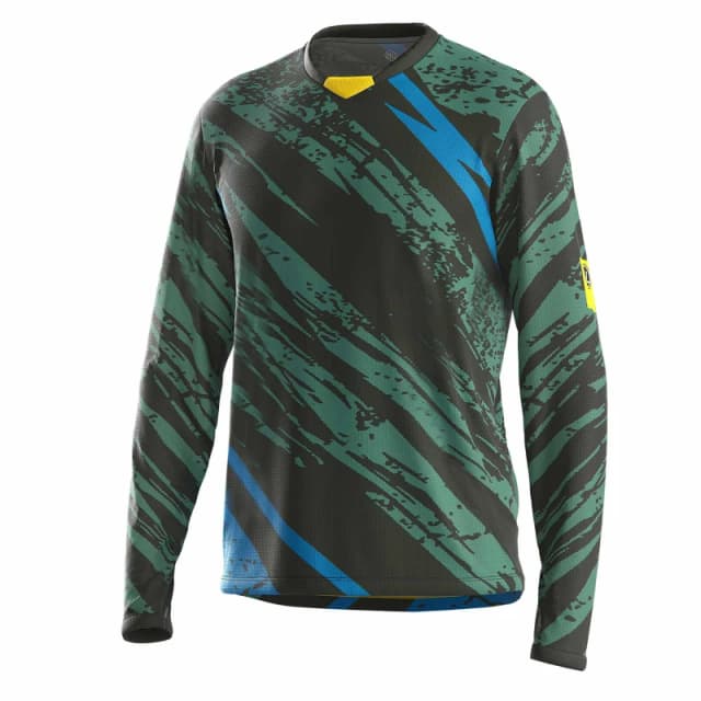 Bicycle Line Mens Ponente UPF 30+ V-Neck Long Sleeve Cycling Jersey Dark Green male Small