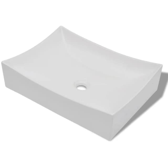 vidaXL Bathroom Ceramic Porcelain Sink Art Basin White High Gloss Fixture