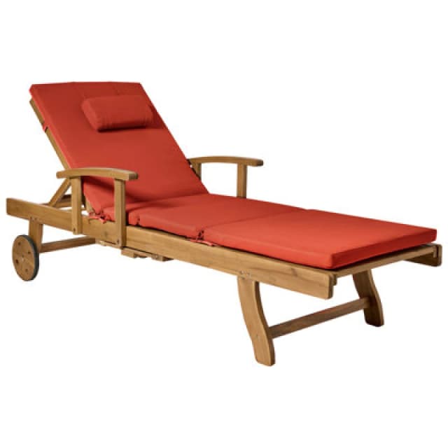 Beliani Sun Lounger With Cushion Java Premium Acacia Wood Red