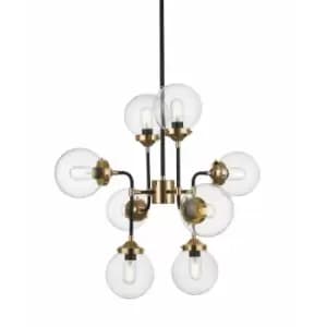 Zumaline Riano Globe Pendant Ceiling Light, Black, Gold, 8x E27