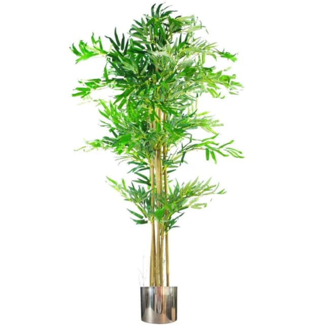 Leaf 150cm (5ft) Natural Look Artificial Bamboo Plants Trees - XL with Silver Metal Planter Green