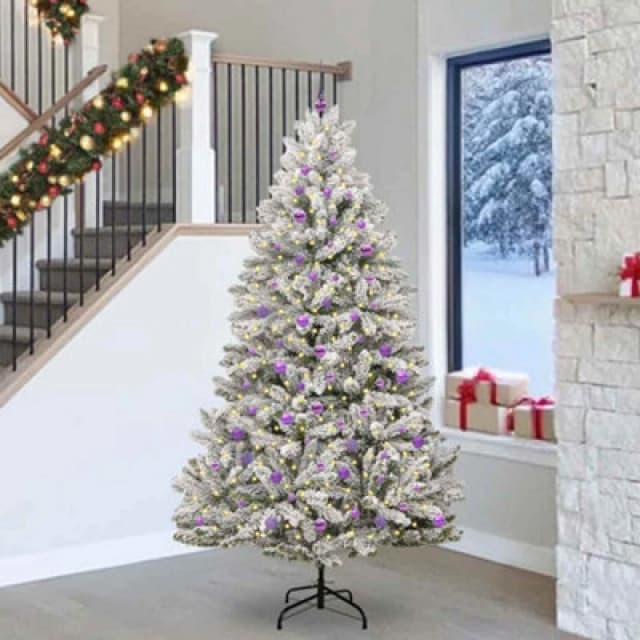 vidaXL Artificial Christmas Tree with Lilac Balls Green and White 240cm PVC and Metal, Green 3395772