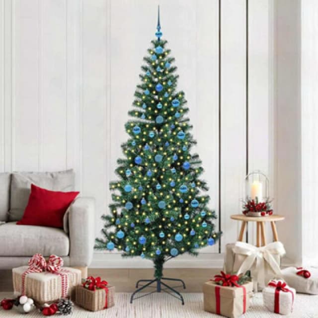vidaXL Artificial Pre-lit Christmas Tree with Blue Balls Green 210cm PVC and Metal, Green 3396782