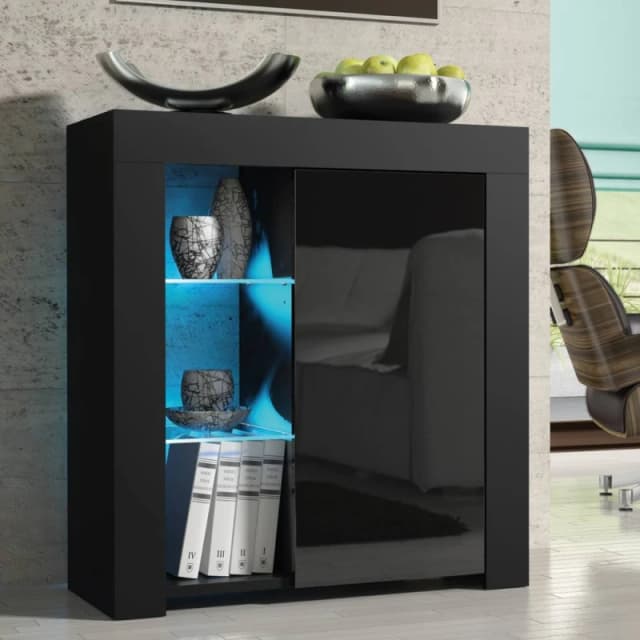 Creative Furniture Serene Sideboard 83cm - Black with Gloss Doors & LED Lights Black Unisex