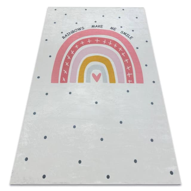 RugsX Bambino 47810 Washing Carpet Rainbow, Dots For Children Anti Slip - White / Pink 120X170 Cm