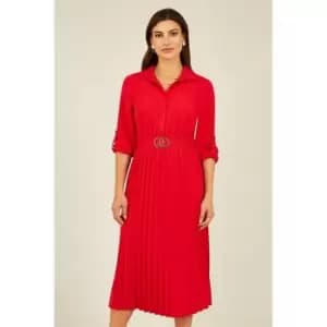 Mela London Red Pleated Skirt Midi Dress - Red