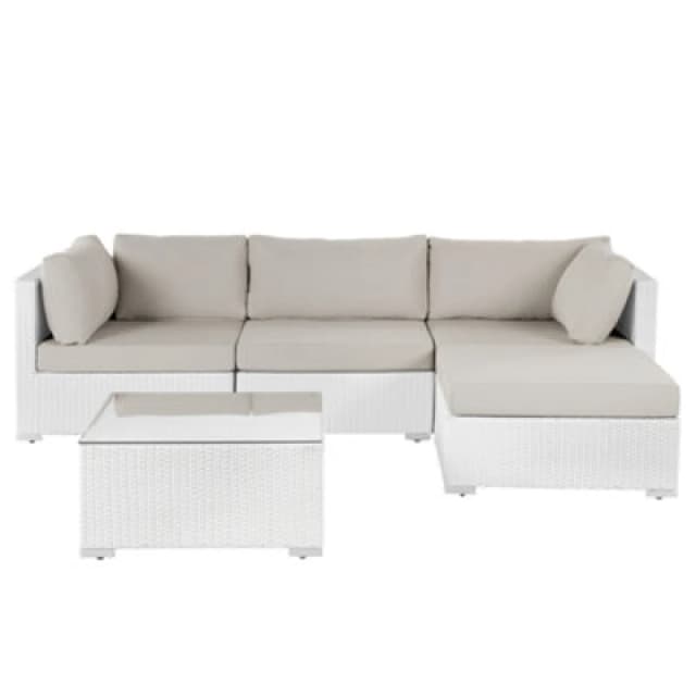 Beliani Garden Corner Sofa With Table 4 Seater Sano Left Hand Modular Pe Rattan White