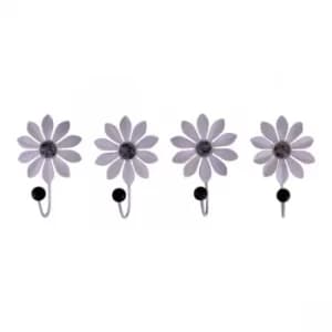 Set of 4 Decorative Metal Coat Hooks, Blue Flowers