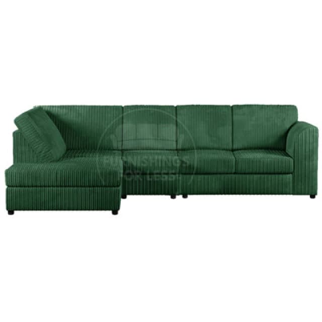 Furnishings For Less UK Luxor Green Jumbo Cord Large 5 Seater Corner Sofa Long Left Hand Facing - Full Back