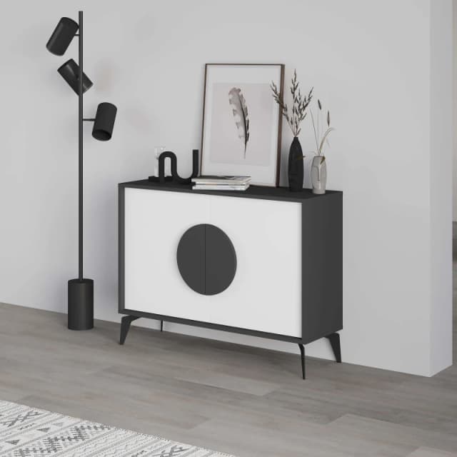 Decortie 2 Doors Sideboard 'Gora' 4 Metal Legs, Chipboard Handle Storage Unit 110cm in Dark Grey Size: 2 Pack Dark Grey Unisex 2 Pack