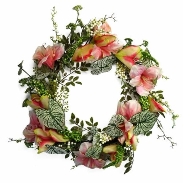 Leaf 60cm Artificial Pink Lily Flower Wreath