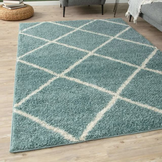 THE RUGS Soft Diamond Shaggy Rugs & Runners Duck Egg Blue Living Room Size: 80cm x 300cm Duck Egg Blue Unisex 80cm x 300 cm