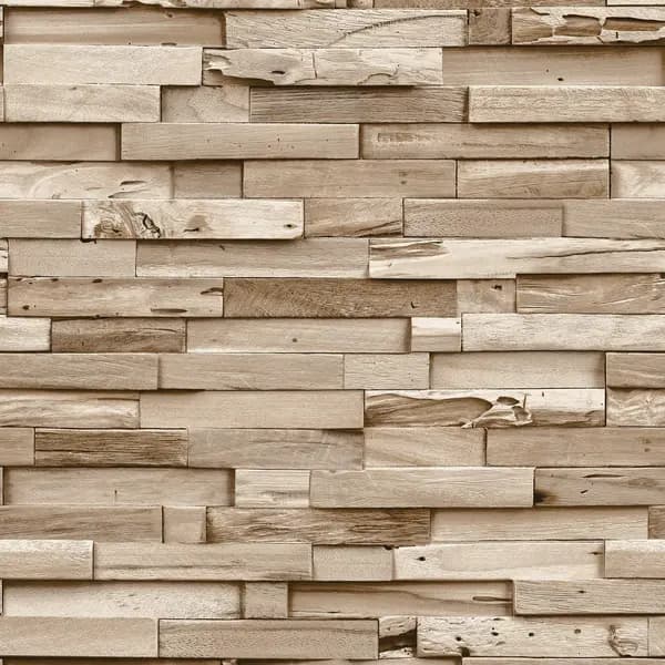 Grandeco Colorado Stacked Wood Block Plank Effect Textured Wallpaper Natural
