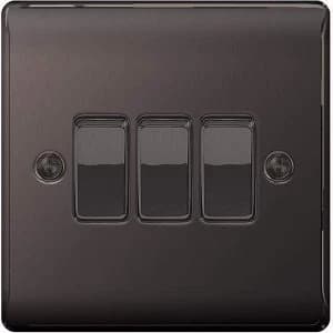 BG Nexus Metal Black Nickel 3 Gang 2 Way Rocker Switch 10A - NBN43