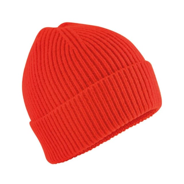 Beechfield Rib Knit Stretch Wide Cuff Beanie Hat - Soft, Flexible in Orange Orange Unisex One Size