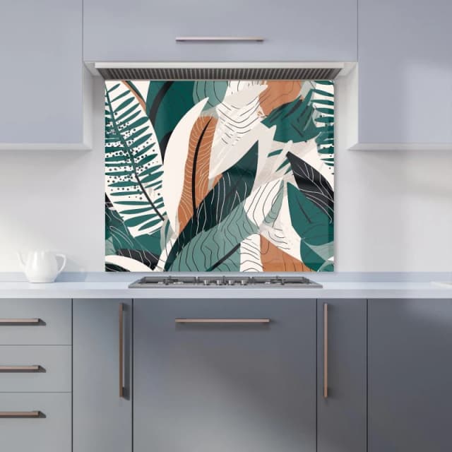 Warren Reed - Designer Autumn Tropical Leaves Green Brown Kitchen Splashback Size: 600mm x 750mm Green Unisex 600mm x 750mm