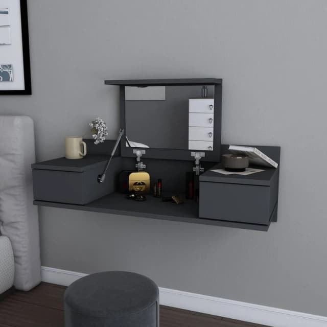 Decorotika Zenn Modern Make-up Table with Wall Mountable Design in Black Unisex