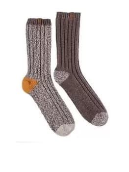 TOTES 2 Pack Chunky Twist Wool Boot Socks - Brown, Men