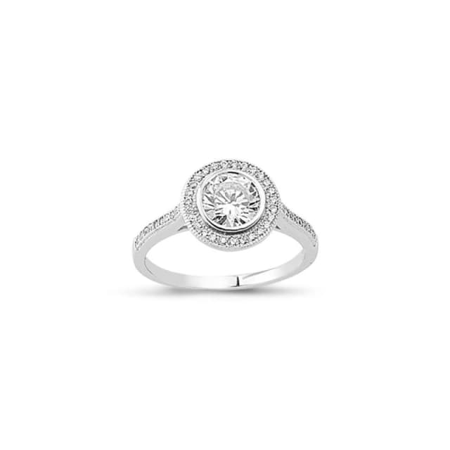 Jewelco London Silver CZ Shoulder-set Halo Solitaire Engagement Ring - ARN141 Silver