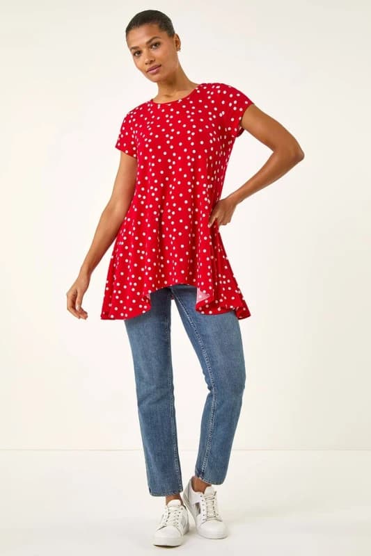 Roman Womens Polka Dot Hanky Hem Top in Red Size: 12 Red Female 12