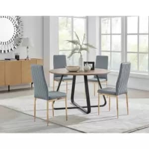 Furniture Box Santorini Brown Round Dining Table and 4 Grey Gold Leg Milan Chairs