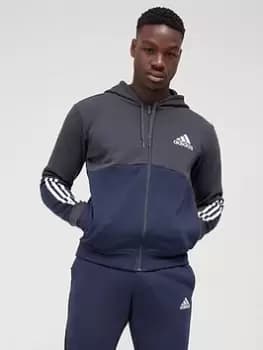 adidas Colourblock Zip Hoodie - Grey/Navy Size M Men