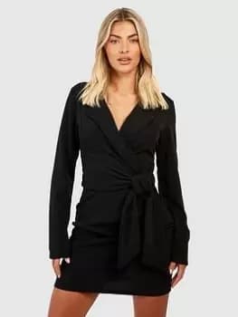 Boohoo Crepe Tie Waist Blazer Dress - Black Size 12, Women