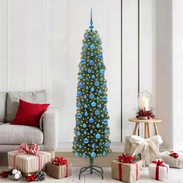 vidaXL Artificial Christmas Tree with 300 LEDs, Blue Balls with Stand Green 180 cm, Green 3394950