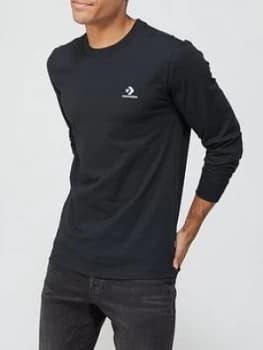 Converse Embroidered Star Chevron Left Chest Long Sleeve Tee - Black