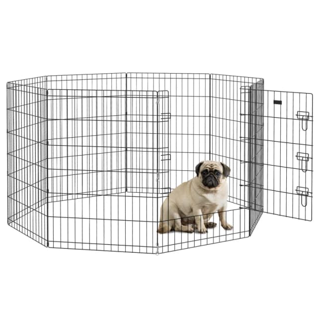 PawHut 8 Panel DIY Dog Pen with Door, for Dogs, Small Animals, Indoor/Outdoor Use, 91cm High Aosom UK