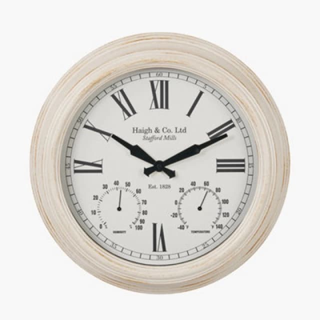 Pacific Lifestyle White Washed Gold Effect Brushed Cream Indoor Outdoor Wall Clock