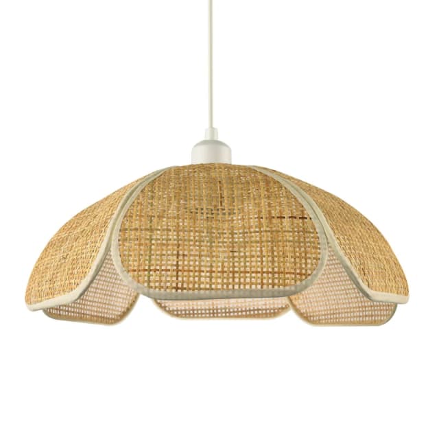 Happy Homewares Vintage Art Denergy savingRattan Pendant Shade with Cream Cotton Fabric Trims in Brown Brown Unisex