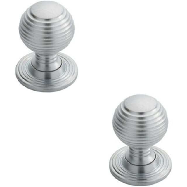 Loops 2x Textured Reeded Ball Cupboard Door Knob 35mm Dia Satin Chrome Handle Multi unisex