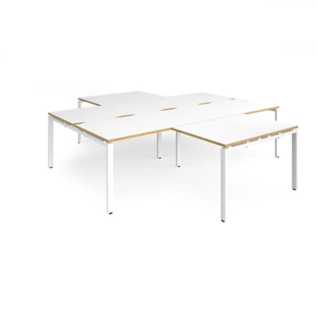 Adapt Bench Desk 4 Person With Return Desks 2800mm White/Oak Tops With White Frames Adapt White/Oak ER28168-WH-WO