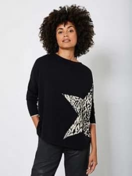 Mint Velvet Animal Star Front Jumper - Black
