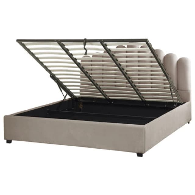 Beliani Ottoman Bed Velvet Vincennes 180 X 200 Cm (Eu Super King) Taupe