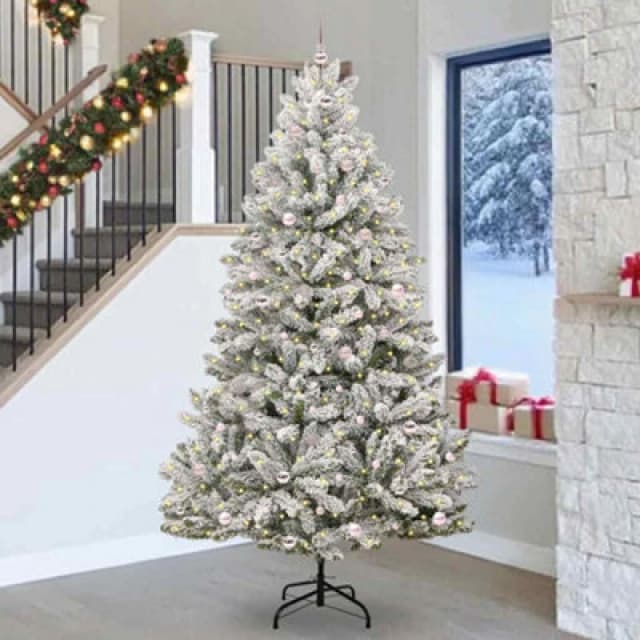 vidaXL Artificial Christmas Tree with Pink Balls Green and White 270cm PVC and Metal, Green 3395777